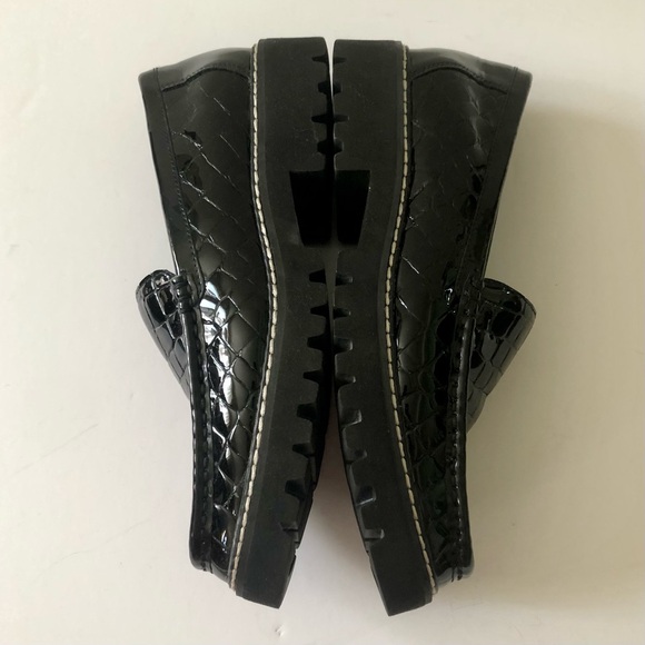 Donald Pliner Hope Loafers Black Patent Leather Croc Embossed Platform Size 8 - Picture 6 of 10